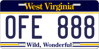 WV license plate OFE888