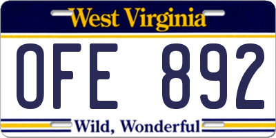 WV license plate OFE892