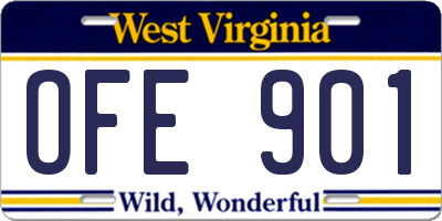 WV license plate OFE901