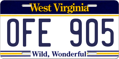 WV license plate OFE905