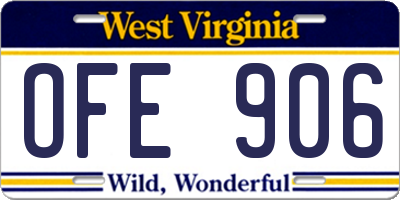 WV license plate OFE906