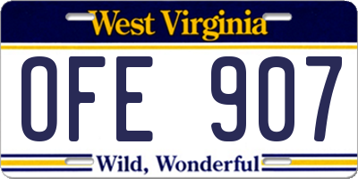 WV license plate OFE907