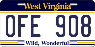 WV license plate OFE908