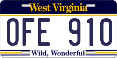 WV license plate OFE910