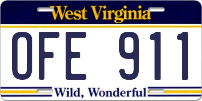 WV license plate OFE911