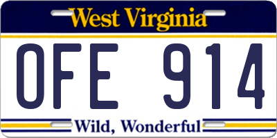 WV license plate OFE914