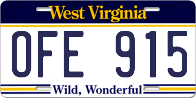WV license plate OFE915