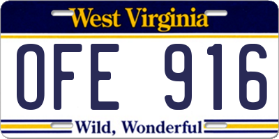 WV license plate OFE916