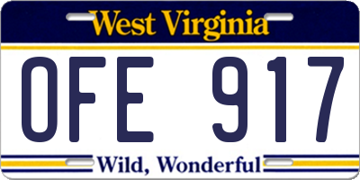 WV license plate OFE917
