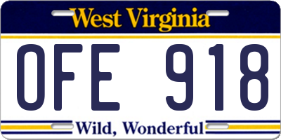 WV license plate OFE918