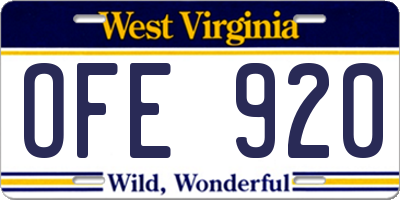 WV license plate OFE920