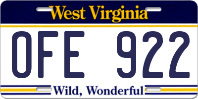 WV license plate OFE922