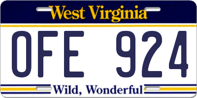 WV license plate OFE924