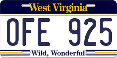 WV license plate OFE925