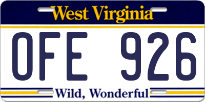 WV license plate OFE926