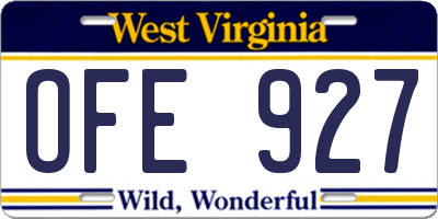WV license plate OFE927