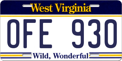 WV license plate OFE930