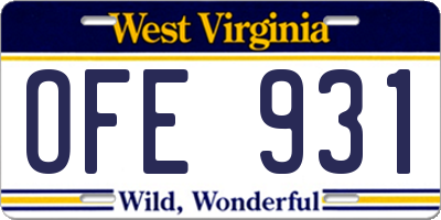 WV license plate OFE931