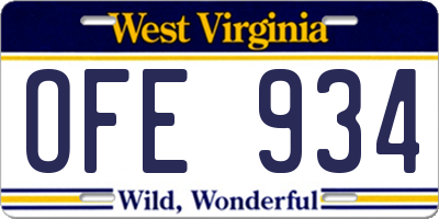 WV license plate OFE934