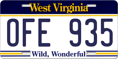 WV license plate OFE935