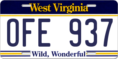 WV license plate OFE937