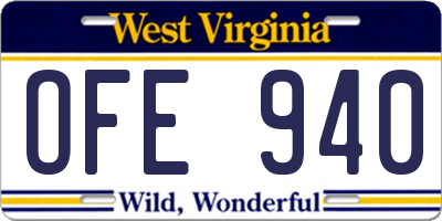 WV license plate OFE940