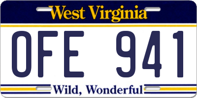 WV license plate OFE941