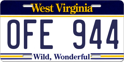 WV license plate OFE944