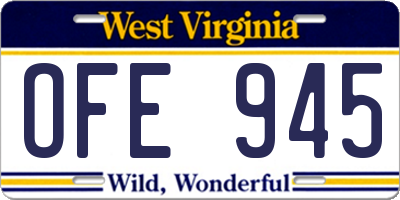 WV license plate OFE945