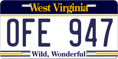 WV license plate OFE947