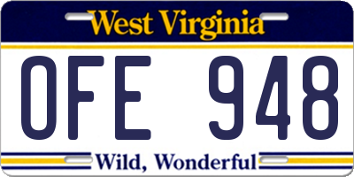 WV license plate OFE948