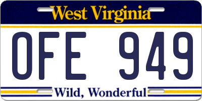 WV license plate OFE949