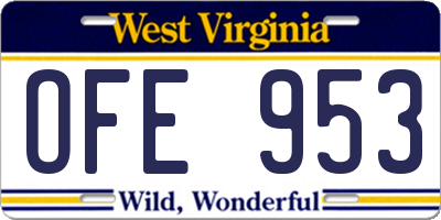 WV license plate OFE953