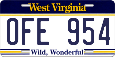 WV license plate OFE954