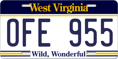 WV license plate OFE955