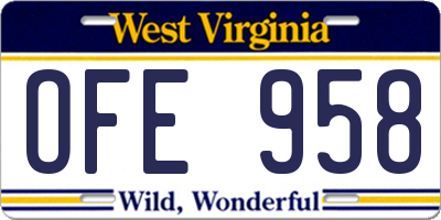 WV license plate OFE958