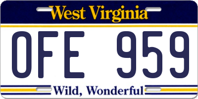 WV license plate OFE959