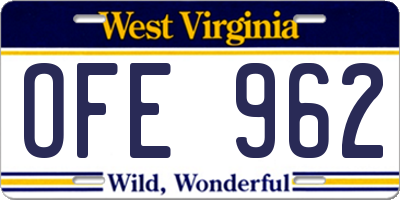 WV license plate OFE962