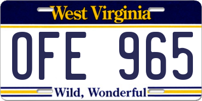 WV license plate OFE965