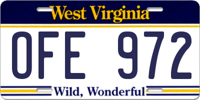 WV license plate OFE972