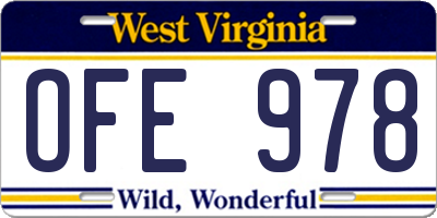 WV license plate OFE978