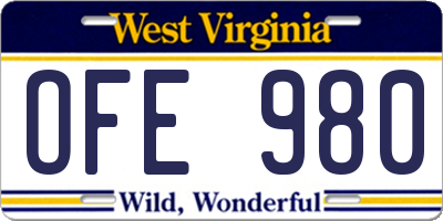 WV license plate OFE980
