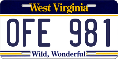 WV license plate OFE981