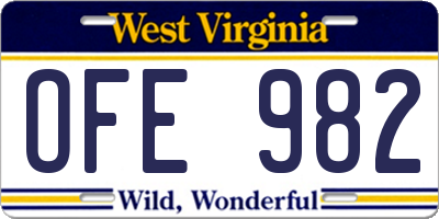 WV license plate OFE982