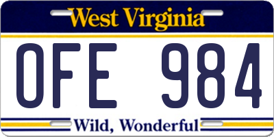 WV license plate OFE984