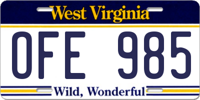 WV license plate OFE985