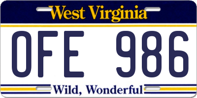 WV license plate OFE986