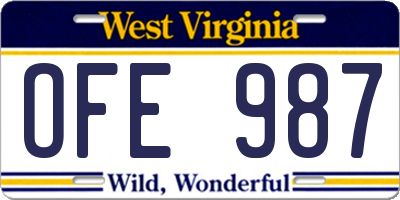 WV license plate OFE987