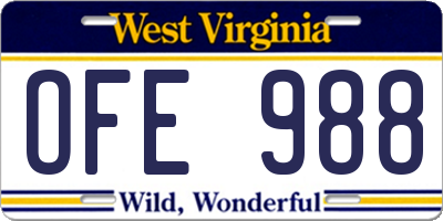 WV license plate OFE988