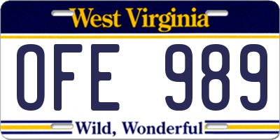 WV license plate OFE989